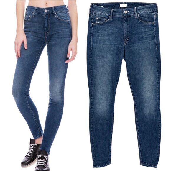 Mother The Looker Mid-Rise Skinny Jeans in Turn Of The Tide Blue Denim Size 30 - Picture 1 of 15